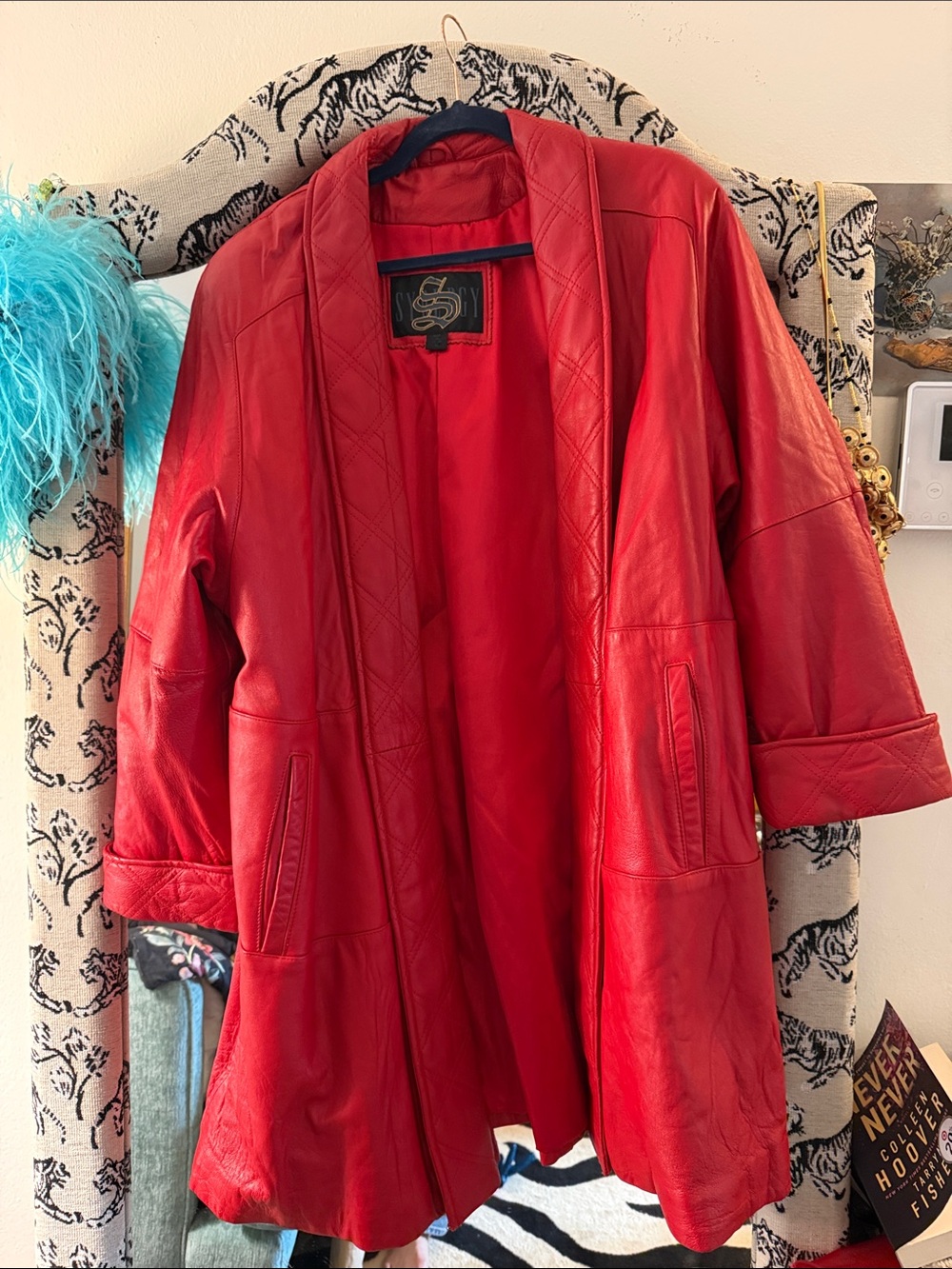 Classic Red Leather Open-Front Jacket by Scully